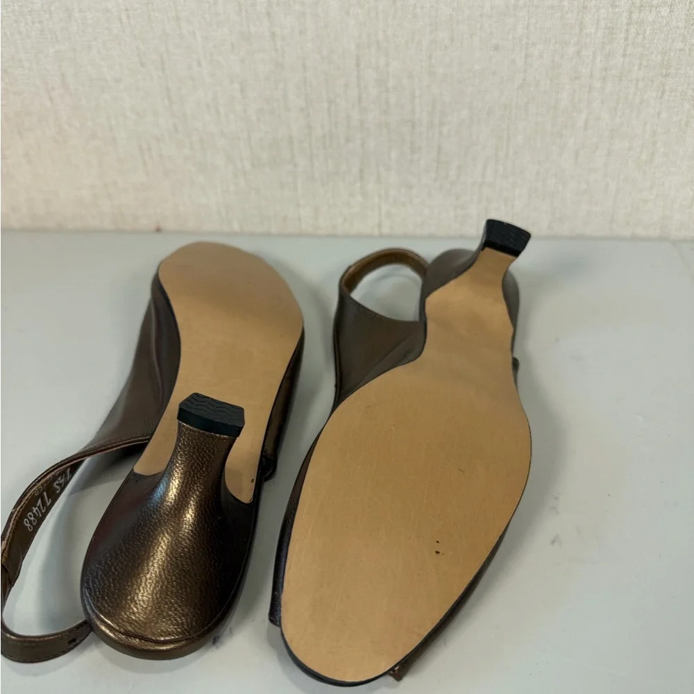 magdesians women's shoes Peep Toe Slingback Kitten Heel Size 7S‎ Brown